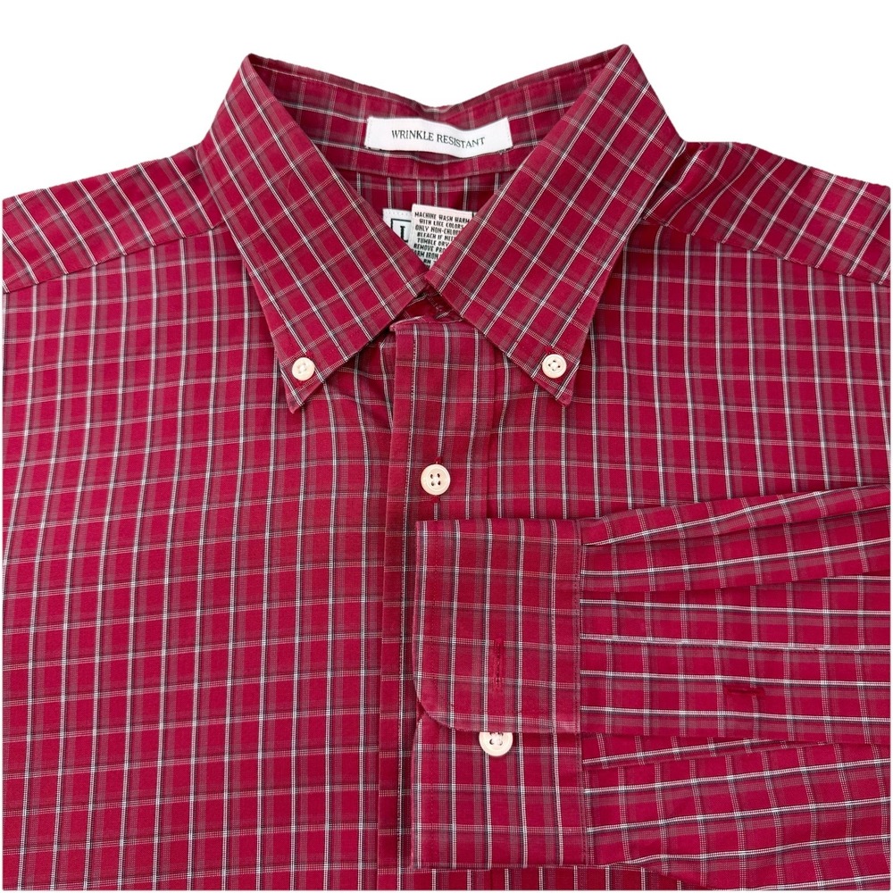 LL BEAN Men's Plaid‎ Shirt Red Long Sleeve Button Down Wrinkle Resistant Sz M